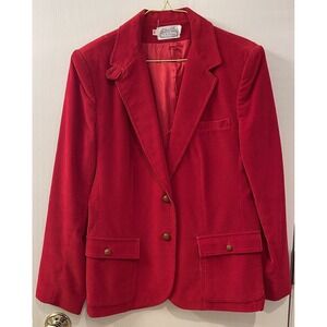 The Villagers Red Cordoroy Patch Sleeve Blazer Jacket Vintage Size 16